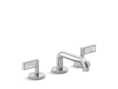 Kallista - One Decorative Sink Faucet, Low Spout, White Carrara  Stone Insert Lever Handles