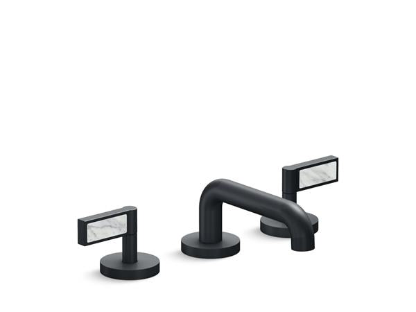 Kallista - One Decorative Sink Faucet, Low Spout, White Carrara  Stone Insert Lever Handles