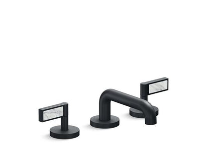 Kallista - One Decorative Sink Faucet, Low Spout, White Carrara  Stone Insert Lever Handles