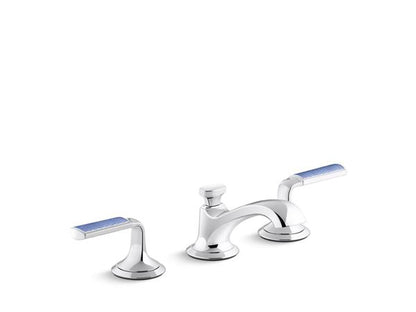Kallista - Script Decorative Sink Faucet, Low Spout, Enamel Celeste Blue Wave Lever Handles