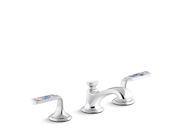 Kallista - Script Decorative Sink Faucet, Low Spout, Enamel Spring Rain Lever Handles