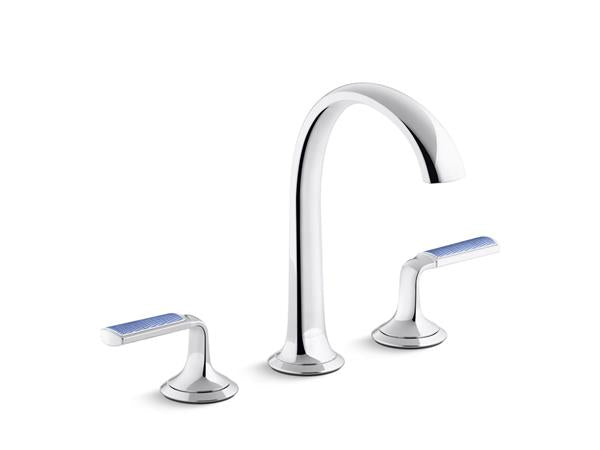 Kallista - Script Decorative Sink Faucet, Arch Spout, Enamel Blue Wave Lever Handles