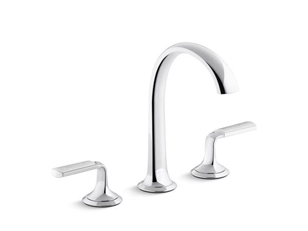 Kallista - Script Decorative Sink Faucet, Arch Spout, Enamel Frost Wave Lever Handles