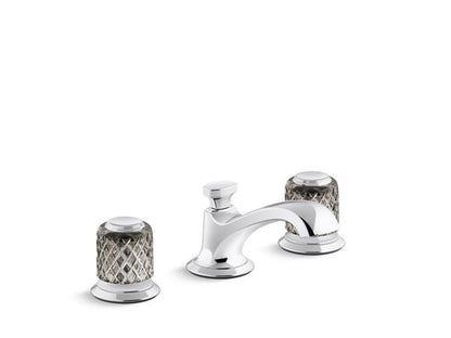 Kallista - Script Decorative Sink Faucet, Low Spout, Saint-Louis Flannel Grey Crystal Knob Handles