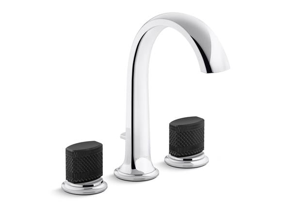 Kallista - Script Deck-Mount Bath Faucet W/ Diverter, Black Porcelain Handles
