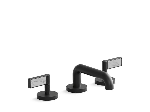 Kallista - One Decorative Sink Faucet, Low Spout, White Carrara  Stone Insert Lever Handles