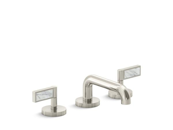 Kallista - One Decorative Sink Faucet, Low Spout, White Carrara  Stone Insert Lever Handles