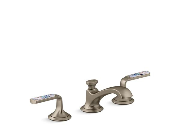Kallista - Script Decorative Sink Faucet, Low Spout, Enamel Spring Rain Lever Handles