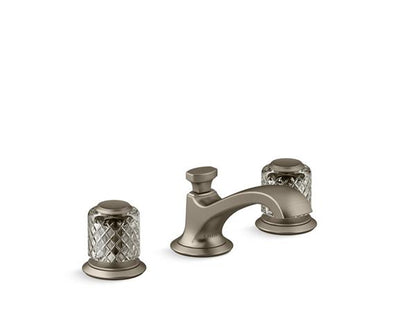 Kallista - Script Decorative Sink Faucet, Low Spout, Saint-Louis Flannel Grey Crystal Knob Handles
