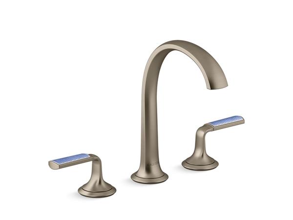 Kallista - Script Decorative Sink Faucet, Arch Spout, Enamel Blue Wave Lever Handles