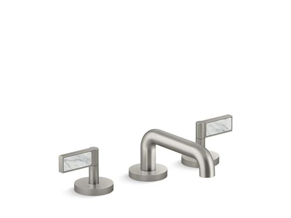 Kallista - One Decorative Sink Faucet, Low Spout, White Carrara  Stone Insert Lever Handles