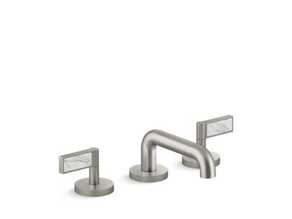 Kallista - One Decorative Sink Faucet, Low Spout, White Carrara  Stone Insert Lever Handles