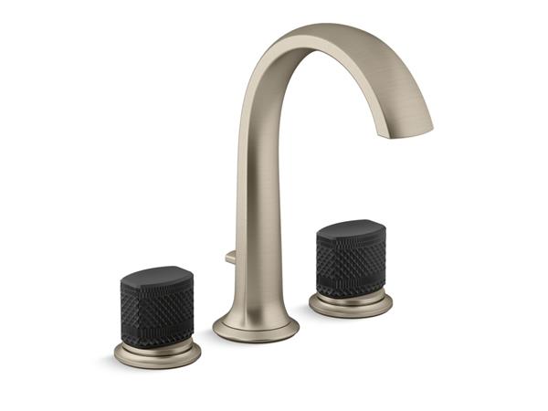 Kallista - Script Deck-Mount Bath Faucet W/ Diverter, Black Porcelain Handles