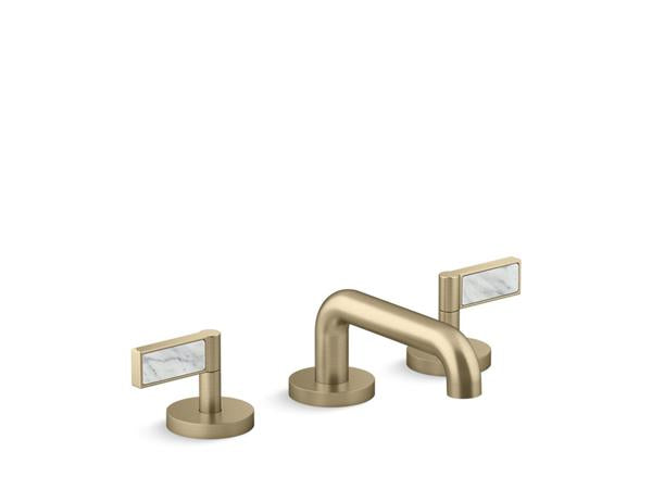 Kallista - One Decorative Sink Faucet, Low Spout, White Carrara  Stone Insert Lever Handles