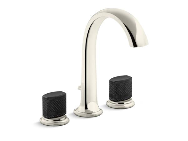 Kallista - Script Deck-Mount Bath Faucet W/ Diverter, Black Porcelain Handles