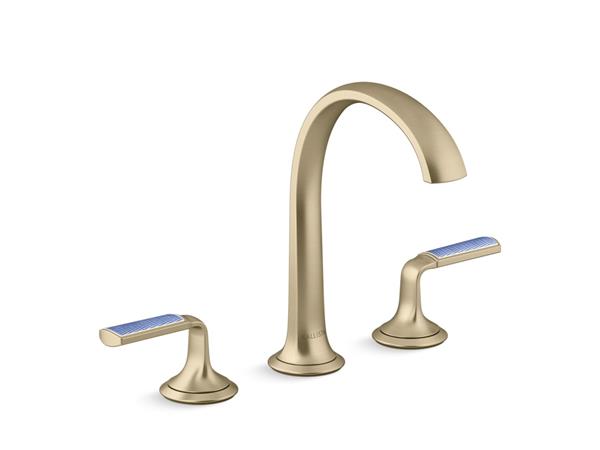 Kallista - Script Decorative Sink Faucet, Arch Spout, Enamel Blue Wave Lever Handles