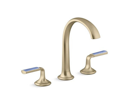 Kallista - Script Decorative Sink Faucet, Arch Spout, Enamel Blue Wave Lever Handles