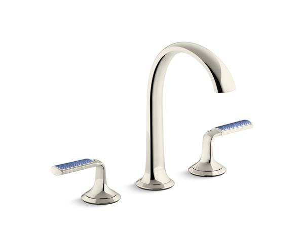 Kallista - Script Decorative Sink Faucet, Arch Spout, Enamel Blue Wave Lever Handles