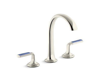 Kallista - Script Decorative Sink Faucet, Arch Spout, Enamel Blue Wave Lever Handles