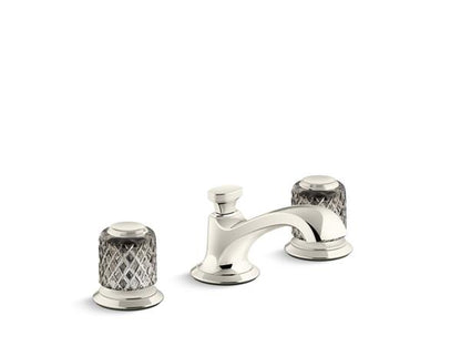 Kallista - Script Decorative Sink Faucet, Low Spout, Saint-Louis Flannel Grey Crystal Knob Handles