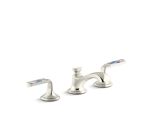 Kallista - Script Decorative Sink Faucet, Low Spout, Enamel Spring Rain Lever Handles