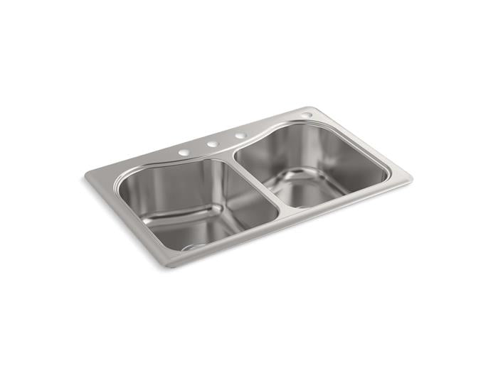 Kohler - Staccato 33 Inch Top-Mount Double-Bowl Kitchen Sink - 4-Hole