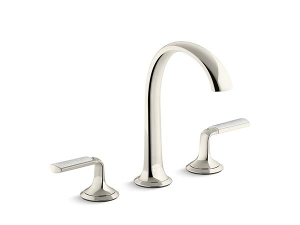 Kallista - Script Decorative Sink Faucet, Arch Spout, Enamel Frost Wave Lever Handles