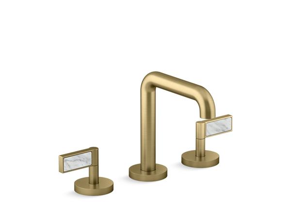 Kallista - One Decorative Sink Faucet, Tall Spout, White Carrara Stone Insert Lever Handles