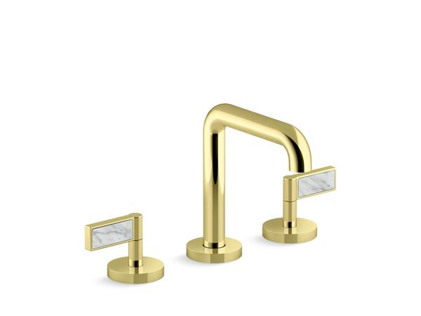 Kallista - One Decorative Sink Faucet, Tall Spout, White Carrara Stone Insert Lever Handles
