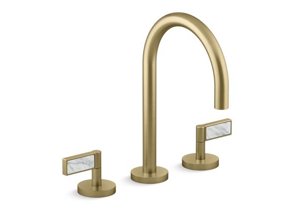 Kallista - One Decorative Sink Faucet, Gooseneck Spout, White Carrara Stone Insert Lever Handles