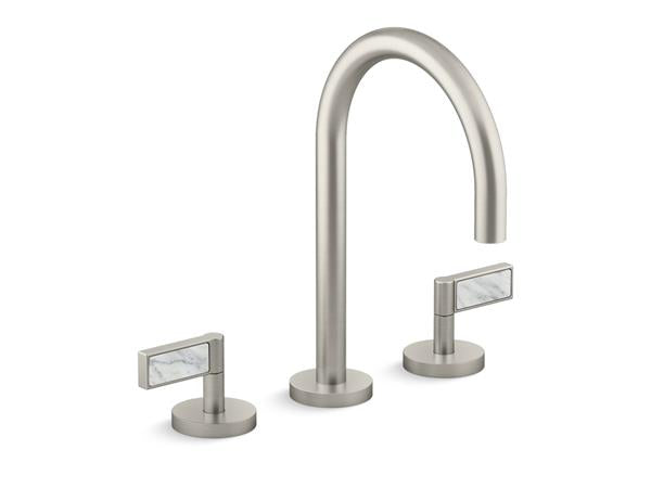 Kallista - One Decorative Sink Faucet, Gooseneck Spout, White Carrara Stone Insert Lever Handles