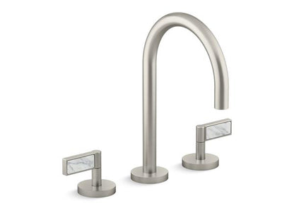 Kallista - One Decorative Sink Faucet, Gooseneck Spout, White Carrara Stone Insert Lever Handles
