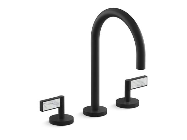 Kallista - One Decorative Sink Faucet, Gooseneck Spout, White Carrara Stone Insert Lever Handles