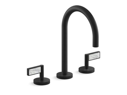 Kallista - One Decorative Sink Faucet, Gooseneck Spout, White Carrara Stone Insert Lever Handles