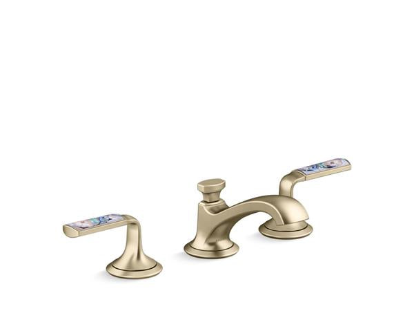 Kallista - Script Decorative Sink Faucet, Low Spout, Enamel Spring Rain Lever Handles