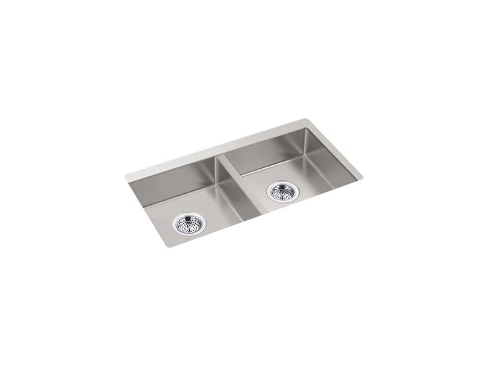 Kohler - Strive 29 Inch Undermount Double-Bowl Kitchen Sink With Rack - Ada