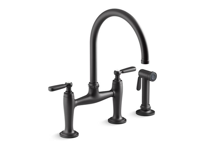 Kohler - Edalyn Two-Hole Bridge Kitchen Sink Faucet With Side Sprayer