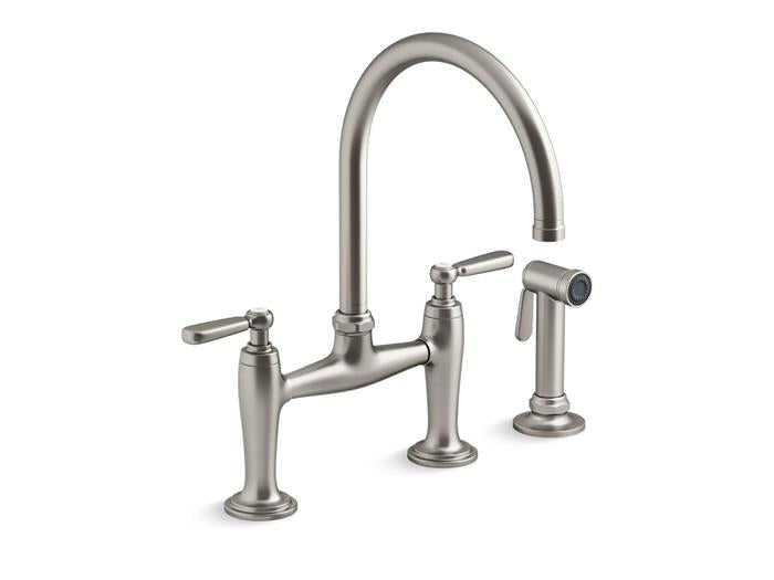Kohler - Edalyn Two-Hole Bridge Kitchen Sink Faucet With Side Sprayer