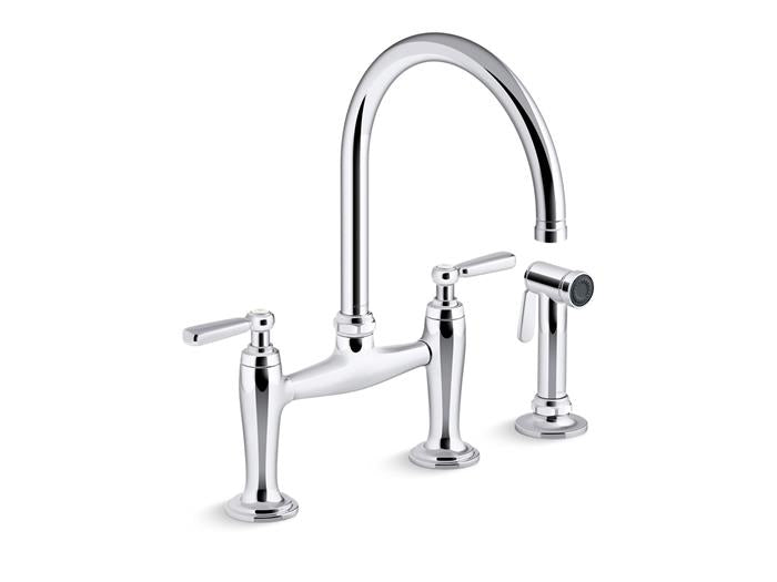 Kohler - Edalyn Two-Hole Bridge Kitchen Sink Faucet With Side Sprayer