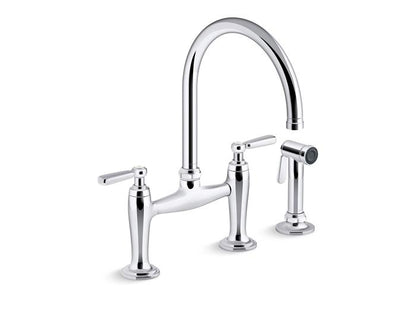 Kohler - Edalyn Two-Hole Bridge Kitchen Sink Faucet With Side Sprayer
