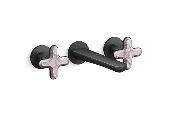 Kallista - 002 Ws Wall Mount Sink Faucet - Rose Quartz Cross Handles