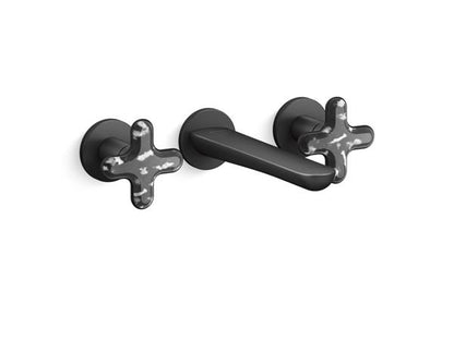 Kallista - 002 Ws Wall Mount Sink Faucet - Zebra Jasper Cross Handles
