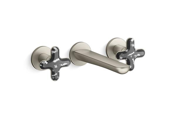 Kallista - 002 Ws Wall Mount Sink Faucet - Zebra Jasper Cross Handles