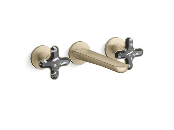 Kallista - 002 Ws Wall Mount Sink Faucet - Zebra Jasper Cross Handles