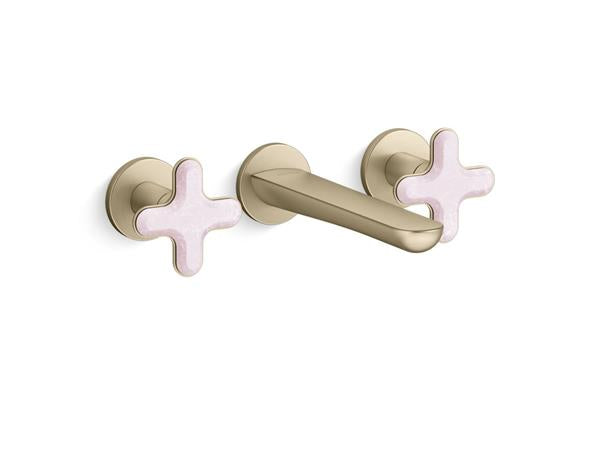 Kallista - 002 Ws Wall Mount Sink Faucet - Rose Quartz Cross Handles