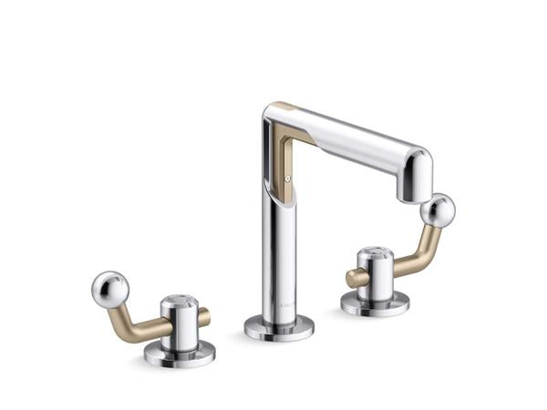 Kallista - Vice Widespread Sink Faucet, Crank Handles - Brushed Broze/Polished Chrome