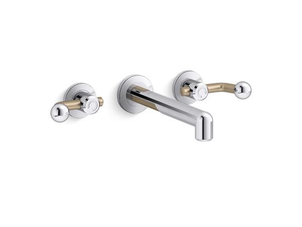Kallista - Vice Wall Mount Widespread Sink Faucet, Crank Handles - Brushed Broze/Polished Chrome