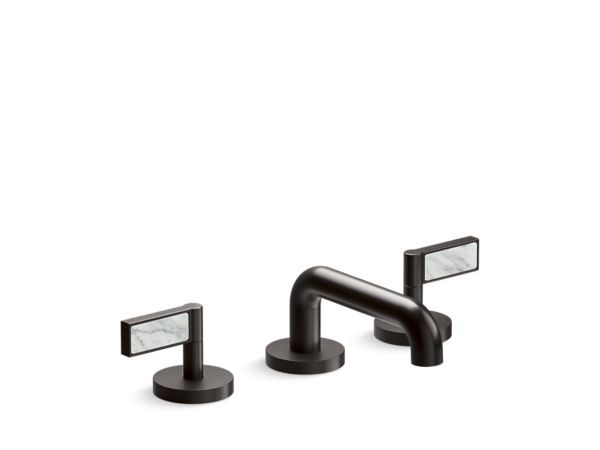 Kallista - One Decorative Sink Faucet, Low Spout, White Carrara  Stone Insert Lever Handles