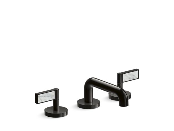 Kallista - One Decorative Sink Faucet, Low Spout, White Carrara  Stone Insert Lever Handles