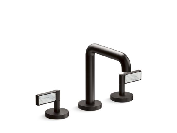 Kallista - One Decorative Sink Faucet, Tall Spout, White Carrara Stone Insert Lever Handles
